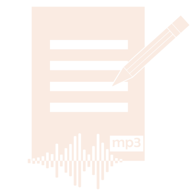 Notizblatt mit drei Linien, einem Stift und einem Audio-Symbol.